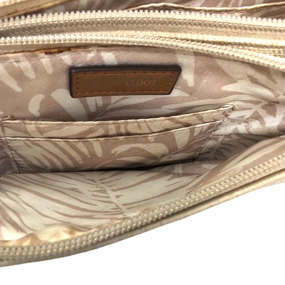 Stella & Dot Sidekick Convertible Crossbody / Belt Bag Gold Faux Leather/Fabric - Picture 10 of 15